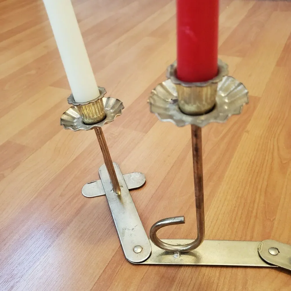 Vintage Accordian Style Candelabra Gold Tone Metal 5 Taper Candle Holder READ